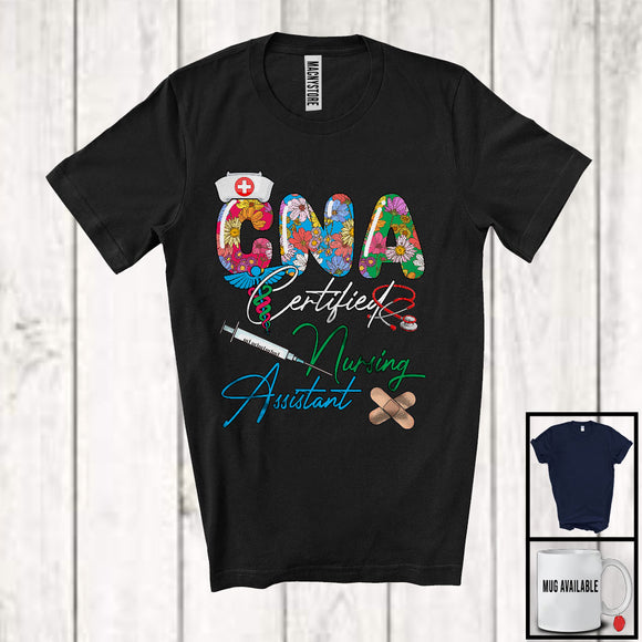 MacnyStore - CNA Certified Nursing Assistant, Floral Nurse Nursing Healthcare Lover, Flowers Careers T-Shirt