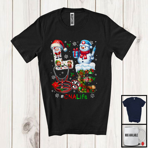 MacnyStore - CNA Life Love; Awesome Christmas Santa Snowman Lover; Needle Stethoscope Nurse Group T-Shirt