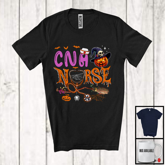 MacnyStore - CNA Nurse; Scary Halloween Costume Witch Carved Pumpkin; Nursing Tools Nurse Group T-Shirt