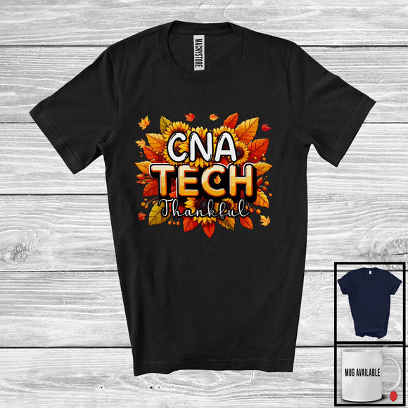 MacnyStore - CNA Tech Thankful; Wonderful Thanksgiving Sunflowers Fall Leaves; Family Nurse Group T-Shirt