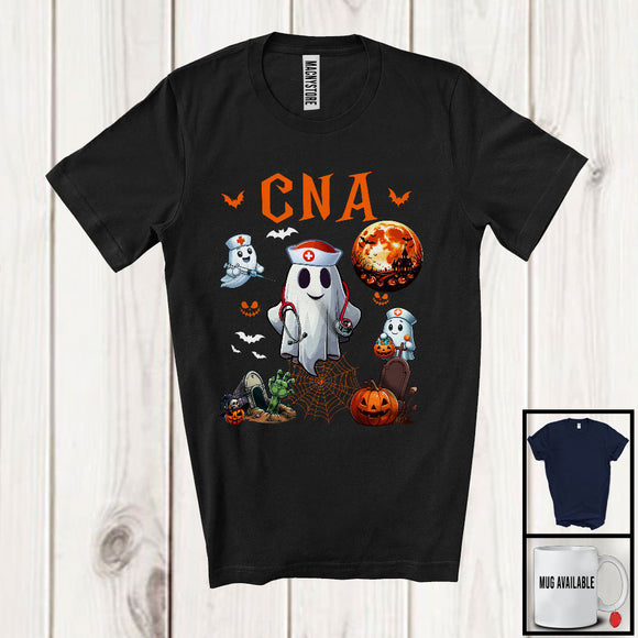 MacnyStore - CNA; Awesome Halloween Costume Moon Boo Ghost; Nursing Nurse Lover Group T-Shirt