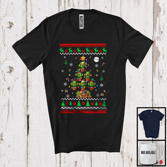 MacnyStore - Cactus Christmas Tree; Amazing X-mas Sweater Lights Reindeer Santa Cactus; Family Group T-Shirt