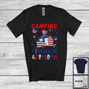 MacnyStore - Camping Fireworks And Freedom, Proud 4th Of July American Flag Camping Lover, Patriotic T-Shirt