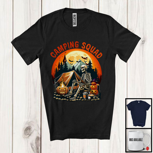 MacnyStore - Camping Squad, Scary Halloween Costume Skeleton Pumpkins, Outdoor Activities Group T-Shirt