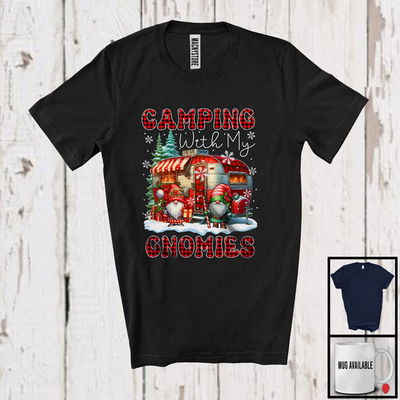 MacnyStore - Camping With My Gnomies; Fantastic Christmas Red Plaid Couple Gnomes; Family Group T-Shirt