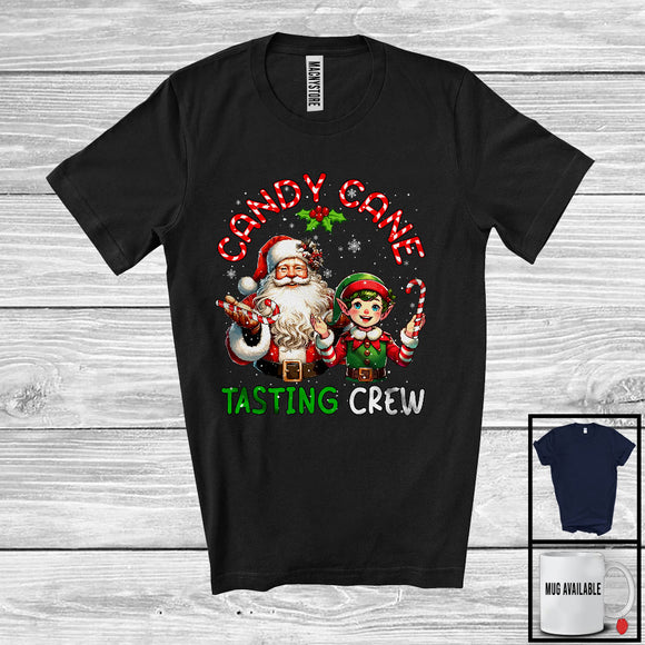 MacnyStore - Candy Cane Tasting Crew; Cheerful Christmas Santa ELF Snow Around; X-mas Family Group T-Shirt