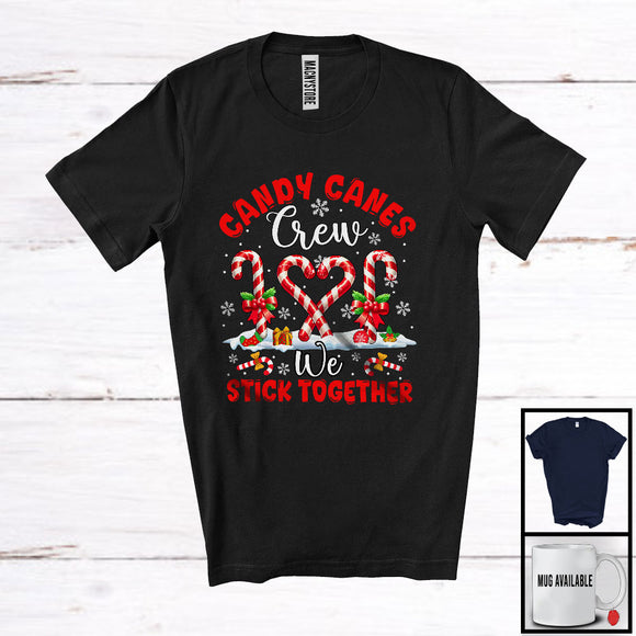 MacnyStore - Candy Canes Crew We Stick Together; Joyful Christmas Candy Cane Heart Snow; Pajama Family T-Shirt