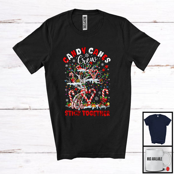 MacnyStore - Candy Canes Crew We Stick Together; Joyful Christmas Candy Cane On X-mas Tree; Pajama Family T-Shirt