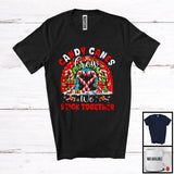 MacnyStore - Candy Canes Crew We Stick Together; Joyful Christmas Candy Cane Snowing; Leopard Rainbow T-Shirt