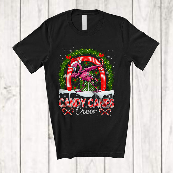 MacnyStore - Candy Canes Crew; Amusing Christmas Santa Flamingo Dabbing With Candy Cane; Animal Lover T-Shirt