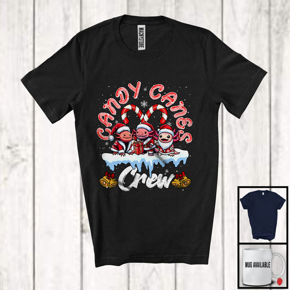 MacnyStore - Candy Canes Crew; Awesome Christmas Three Santa Axolotl Snowing Around; X-mas Family T-Shirt