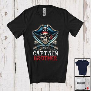 MacnyStore - Captain Brother; Horror Halloween Costume Skull Pirate Lover; Matching Family Group T-Shirt