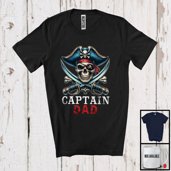 MacnyStore - Captain Dad; Horror Halloween Costume Skull Pirate Lover; Matching Family Group T-Shirt