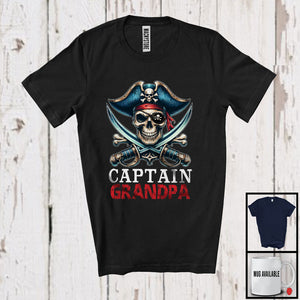 MacnyStore - Captain Grandpa; Horror Halloween Costume Skull Pirate Lover; Matching Family Group T-Shirt