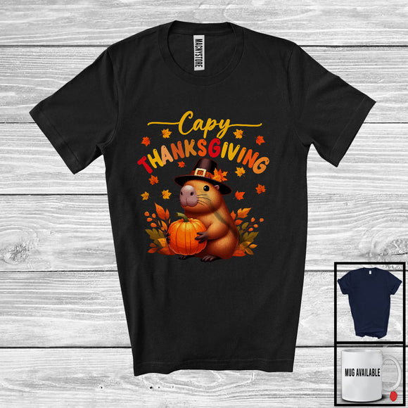 MacnyStore - Capy Thanksgiving; Happy Thanksgiving Capybara Fall Pumpkin Leaves; Animal Lover T-Shirt