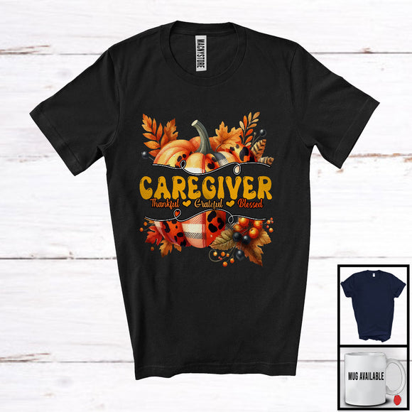 MacnyStore - Caregiver; Wonderful Thanksgiving Leopard Plaid Pumpkin Fall Leaves; Jobs Careers T-Shirt