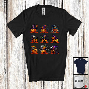 MacnyStore - Carved Pumpkin Emotions Collection, Horror Halloween Witch Broomstick Zombie, Family Group T-Shirt