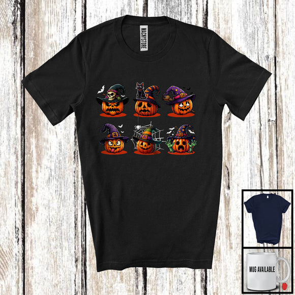 MacnyStore - Carved Pumpkin Emotions Collection, Scary Halloween Costume Witch Broomstick, Family Group T-Shirt