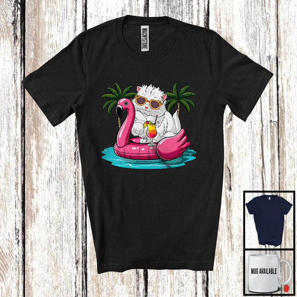 MacnyStore - Cat On On Flamingo Float; Joyful Summer Vacation Hawaii; Pool Beach Family Group T-Shirt