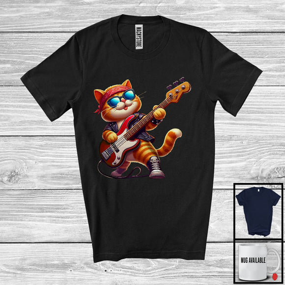 MacnyStore - Cat Playing Guitar Rock; Joyful Music Bass Guitar Guitarist; Cat Owner Lover T-Shirt