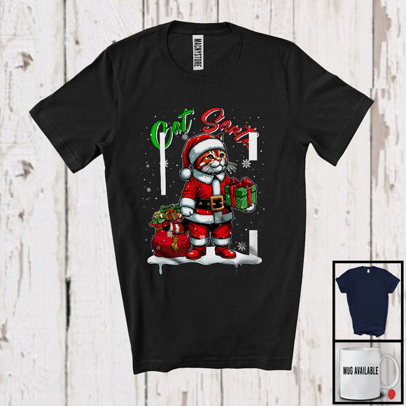 MacnyStore - Cat Santa, Adorable Christmas Snowing Santa Cat Lover, X-mas Matching Family Group T-Shirt