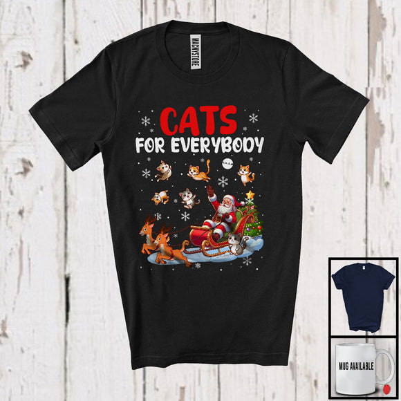 MacnyStore - Cats For Everybody; Amazing Christmas Santa Riding Reindeer Cat Sleigh; Snowing X-mas T-Shirt