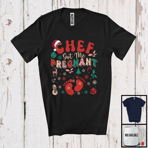 MacnyStore - Chef Got Me Pregnant; Cheerful Christmas Pregnancy Announcement Adult Santa; Jobs Family T-Shirt