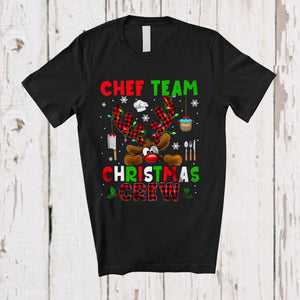 MacnyStore - Chef Team Christmas Crew; Fantastic X-mas Red Plaid Reindeer Face; Proud Careers Jobs T-Shirt