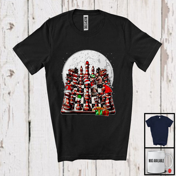 MacnyStore - Chess Candy Cane Player; Awesome Christmas Moon Santa Elf Chess Player; Family Group T-Shirt