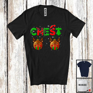 MacnyStore - Chest; Adorable Christmas Ornaments Reindeer Nut And Chest; Snowing Couple Family Group T-Shirt