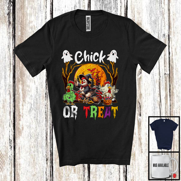 MacnyStore - Chick Or Treat; Horror Halloween Moon Three Zombie Mummy Witch Chicken; Farmer Farm T-Shirt