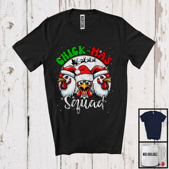 MacnyStore - Chick-mas Squad; Sarcastic Christmas Three Santa Chickens; Farmer X-mas Moon Snowing T-Shirt