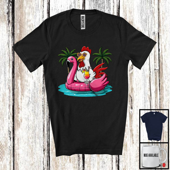 MacnyStore - Chicken On On Flamingo Float; Joyful Summer Vacation Hawaii; Pool Beach Family Group T-Shirt