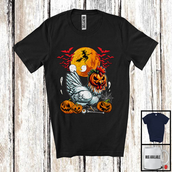 MacnyStore - Chicken Pumpkin Face Cosplay, Scary Halloween Costume Chicken Farmer Lover, Family Group T-Shirt