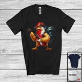 MacnyStore - Chicken Rooster Playing Guitar Rock; Joyful Music Bass Guitar Guitarist; Farmer Farm Lover T-Shirt