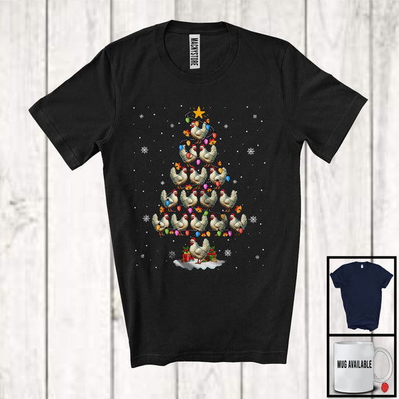 MacnyStore - Chicken Santa Christmas Tree; Awesome X-mas Snowing Lights Chicken Owner; Animal Lover T-Shirt