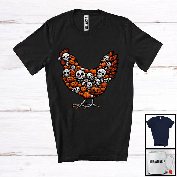 MacnyStore - Chicken Skull Pumpkin Shape; Awesome Halloween Costume Chicken Lover; Farm Animal Farmer T-Shirt