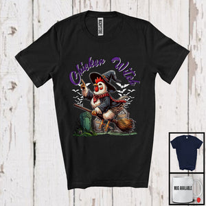 MacnyStore - Chicken Witch, Humorous Halloween Costume Witch Chicken With Broom, Farmer Family Group T-Shirt