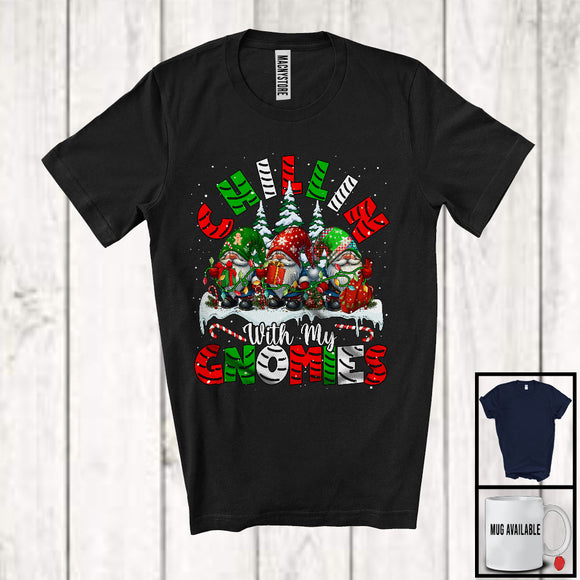 MacnyStore - Chillin With My Gnomies; Fantastic Christmas Group Of Three Gnomes; Snowing Family Group T-Shirt