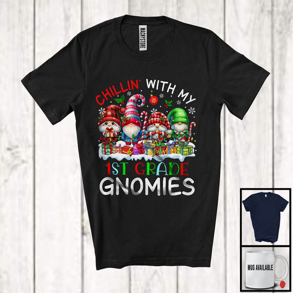 MacnyStore - Chillin' With My 1st Grade Gnomies; Lovely Christmas Lights Four Gnomes; Teacher Squad T-Shirt