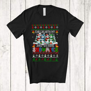 MacnyStore - Chillin' With My 3rd Grade Snowmies; Amusing Christmas Sweater Plaid Four Snowman; Teacher T-Shirt