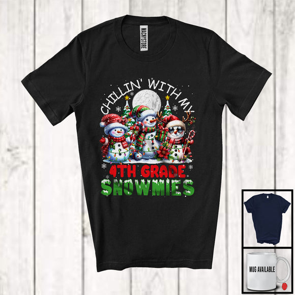 MacnyStore - Chillin' With My 4th Grade Snowmies; Amazing Christmas Three Teacher Snowman; X-mas Group T-Shirt