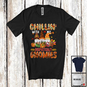 MacnyStore - Chillin' With My Dispatcher Gnomies, Happy Thanksgiving Three Gnomes, Fall Leaves Pumpkin T-Shirt