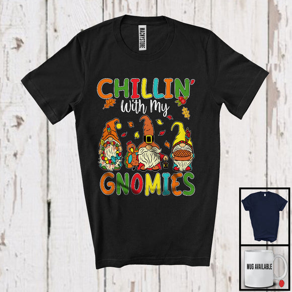 MacnyStore - Chillin' With My Gnomies, Adorable Thanksgiving Three Gnomes Squad, Autumn Leaves Family T-Shirt