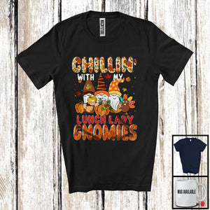 MacnyStore - Chillin' With My Lunch Lady Gnomies, Happy Thanksgiving Three Gnomes, Fall Leaves Pumpkin T-Shirt