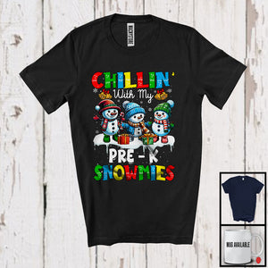 MacnyStore - Chillin' With My Pre   K Snowmies; Amusing Christmas Three Snowman; School Teacher T-Shirt