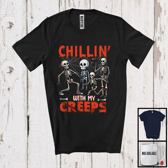 MacnyStore - Chillin' With My Skeletons, Scary Halloween Costume Horror Skeletons Lover, Matching Family Group T-Shirt