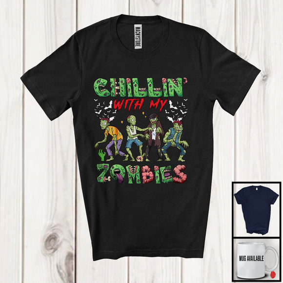 MacnyStore - Chillin' With My Zombies; Creepy Halloween Costume Boy Zombies Squad; Family Group T-Shirt