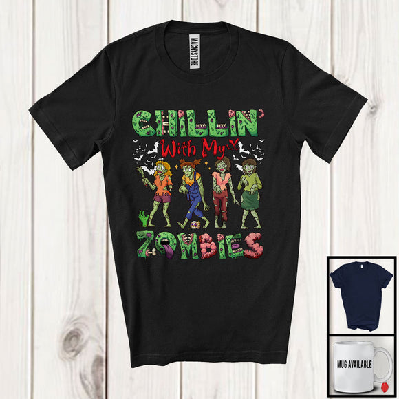 MacnyStore - Chillin' With My Zombies; Creepy Halloween Costume Girl Zombies Squad; Family Group T-Shirt