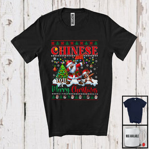 MacnyStore - Chinese You A Merry Christmas; Humorous X-mas Sweater Dabbing Santa Chinese Flag; Family T-Shirt